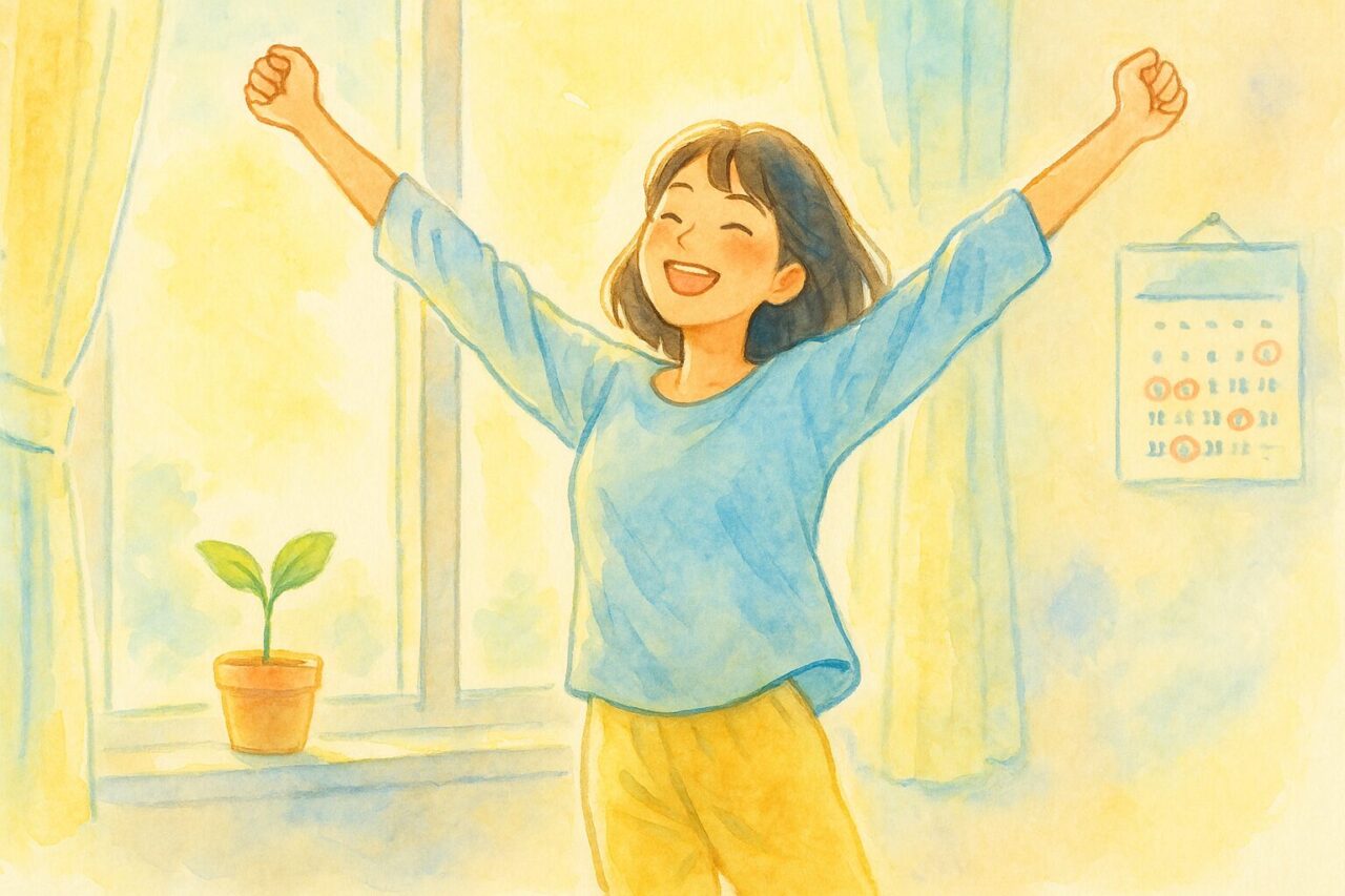 すがすがしい朝を迎える女性の画像