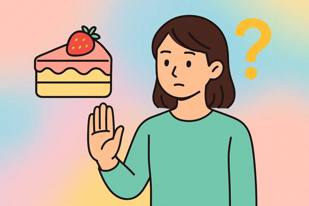ケーキを断る女性の画像