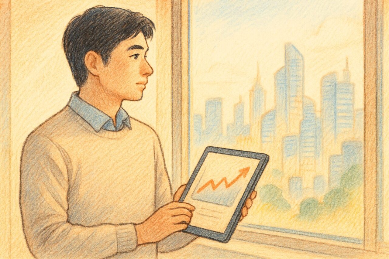 タブレットを持った男性の画像