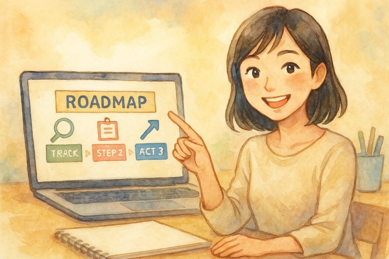 ロードマップを示す女性の画像