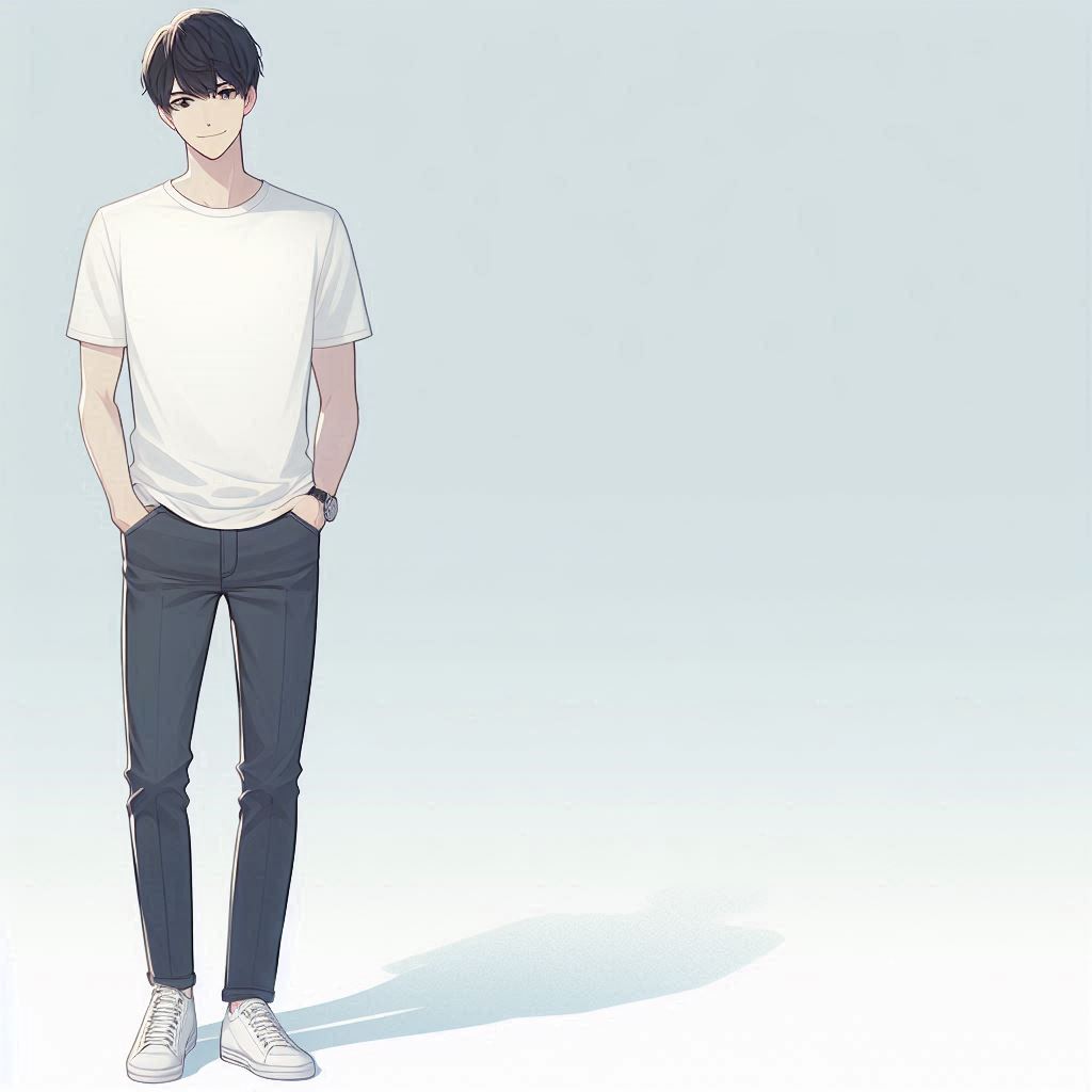 シンプルな服装で立つ男性