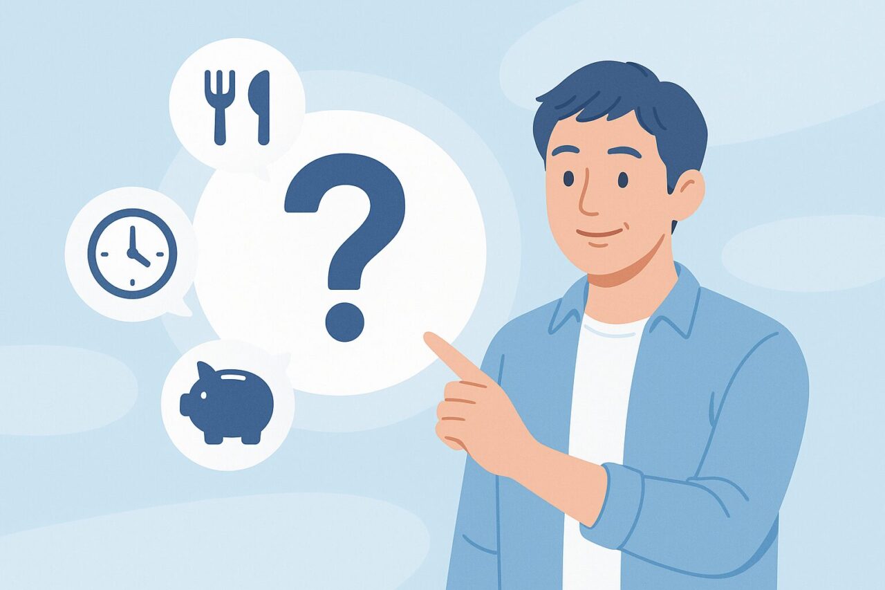 クエスチョンマークと男性の画像