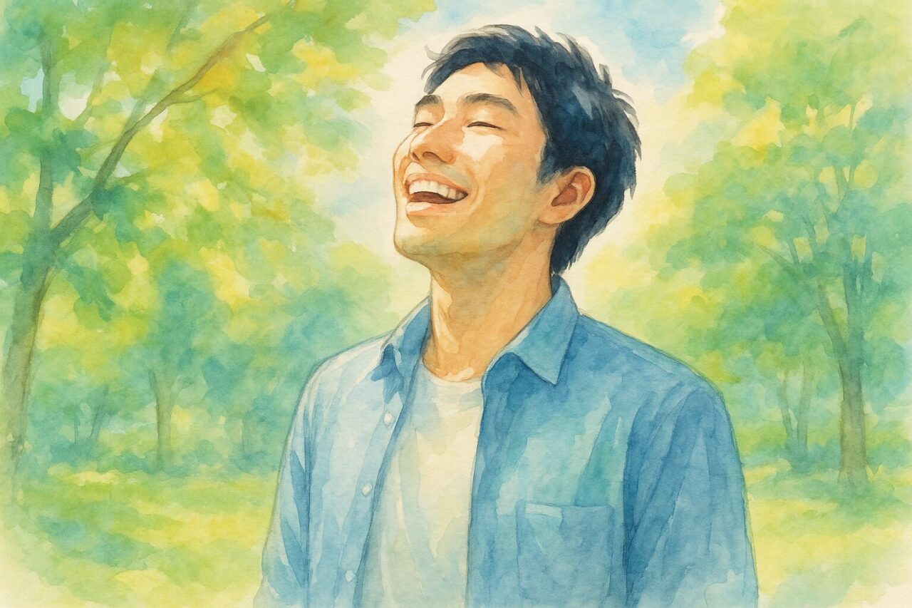 すがすがしい気持ちの男性の画像