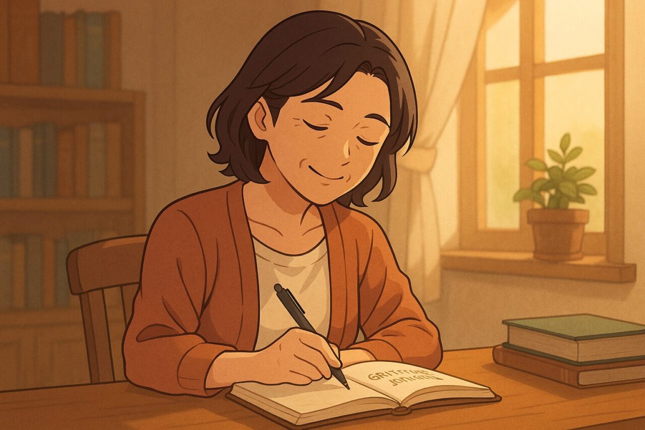 ノートにしたためる女性の画像