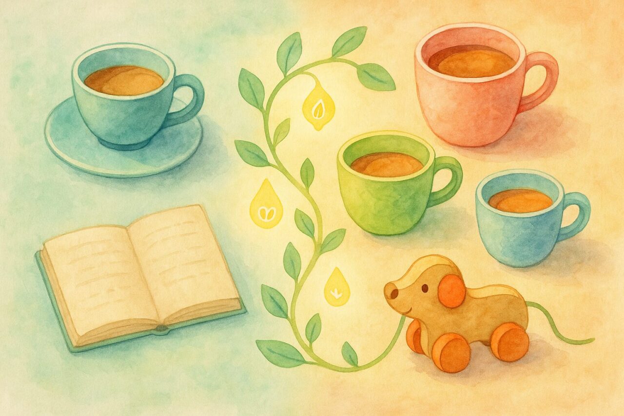 コーヒーとノートの画像