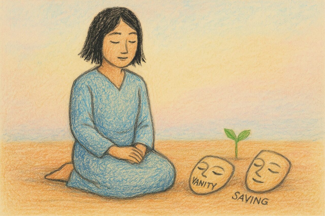 仮面を置いた女性の画像