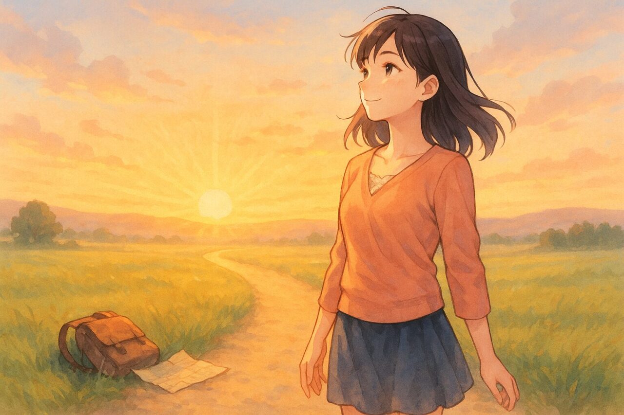 女性が遠くを見つめている画像