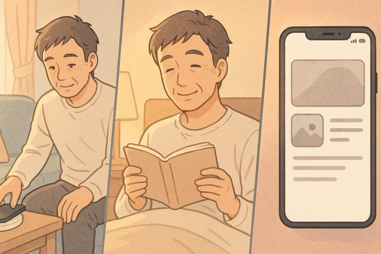 男性が本を読んでいる画像