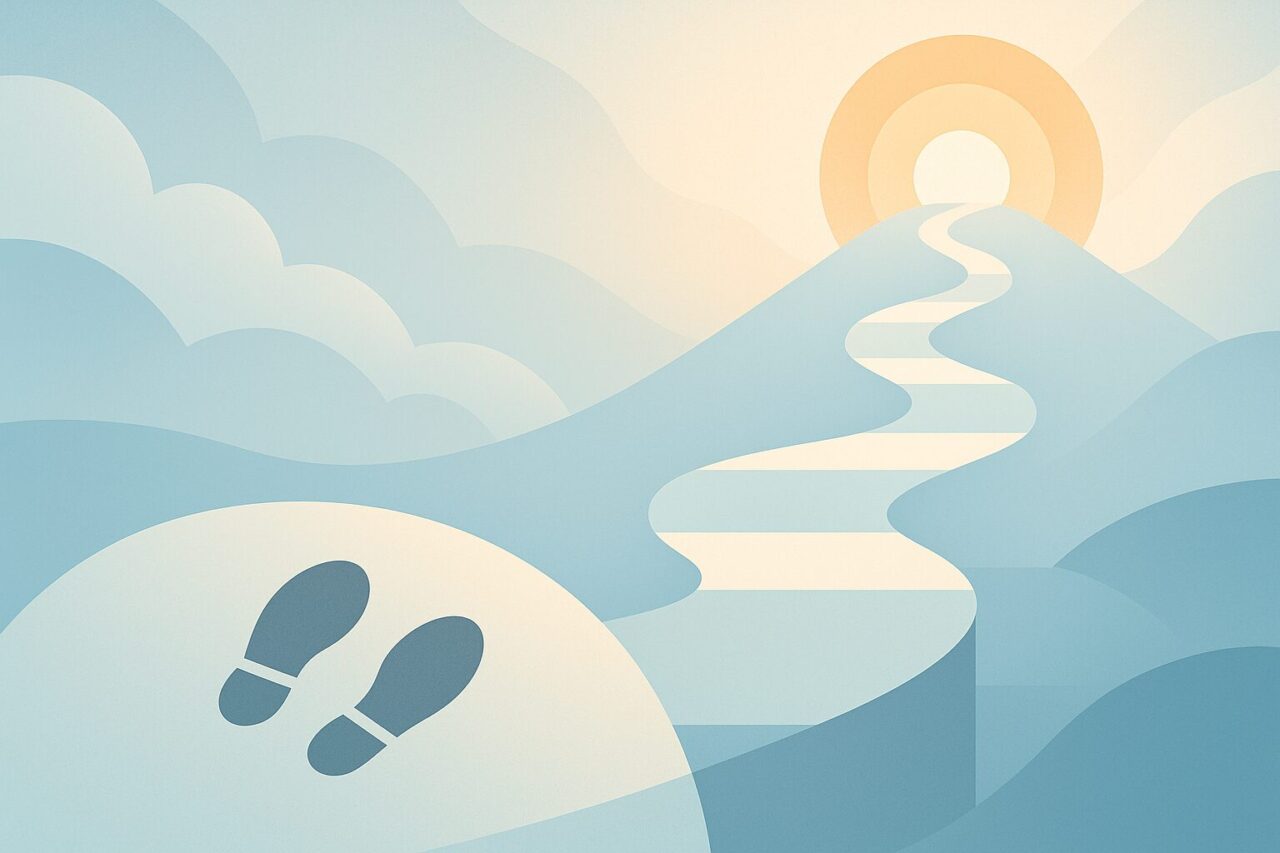 頂上のゴールを目指す画像