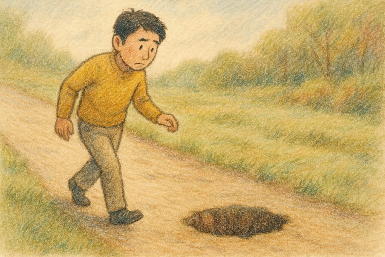 落とし穴を避ける男性の画像