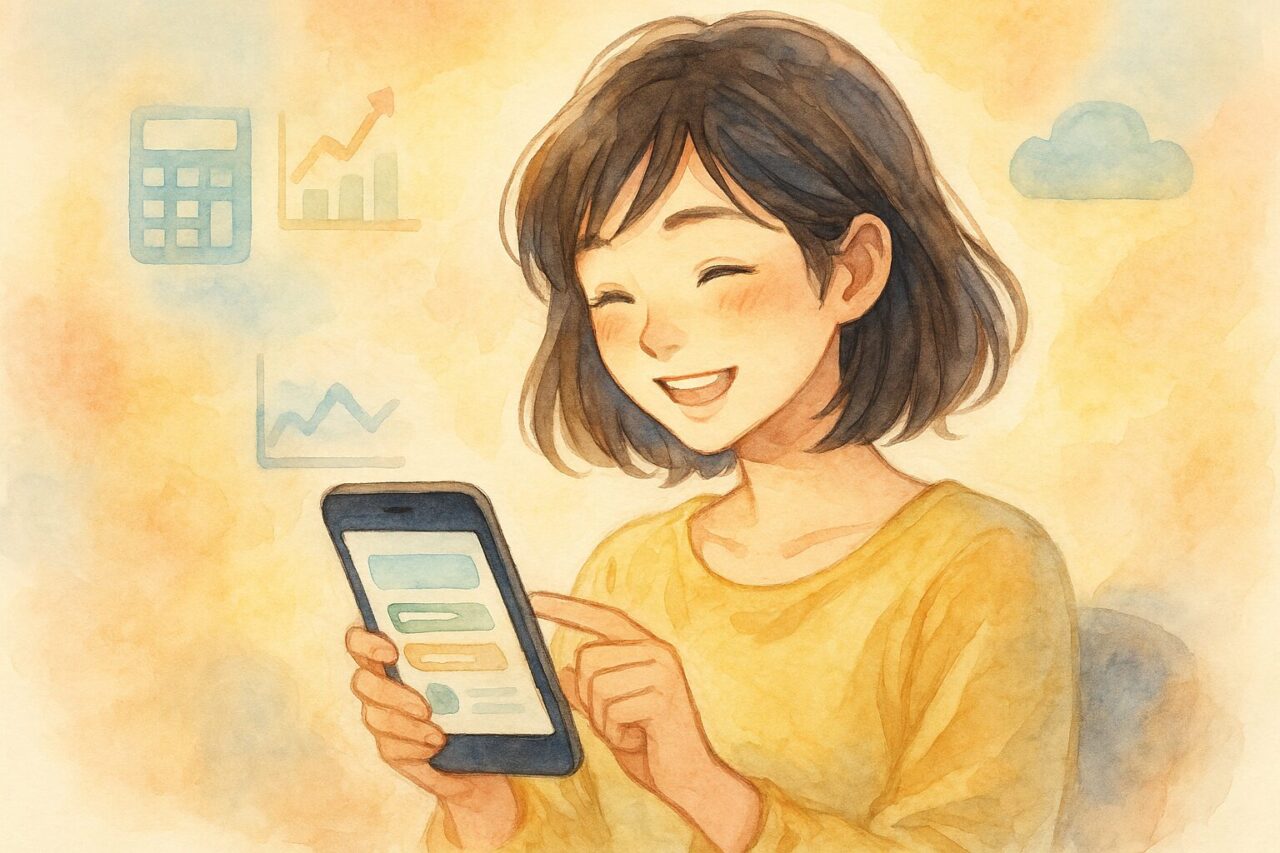 スマホを操作する女性の画像
