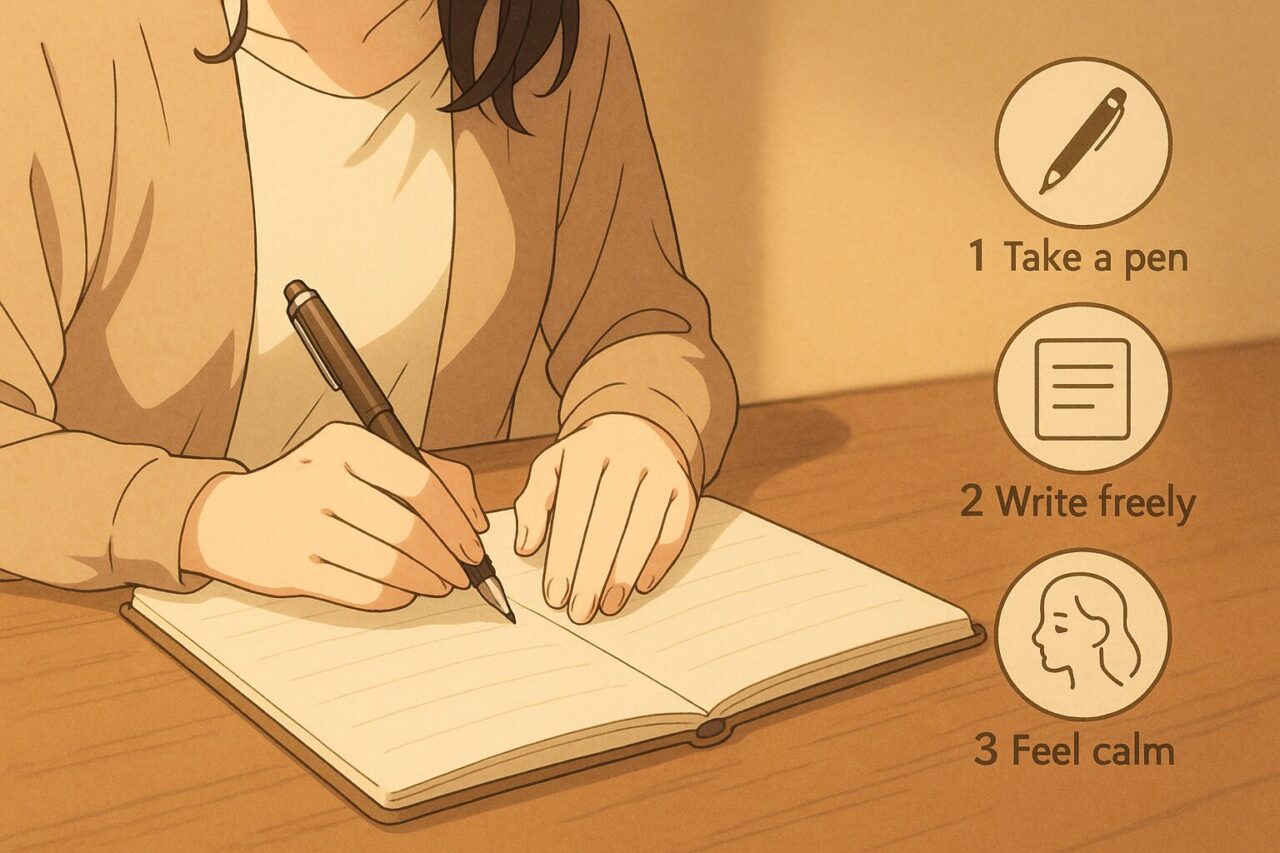 ノートに文字を書く女性の画像
