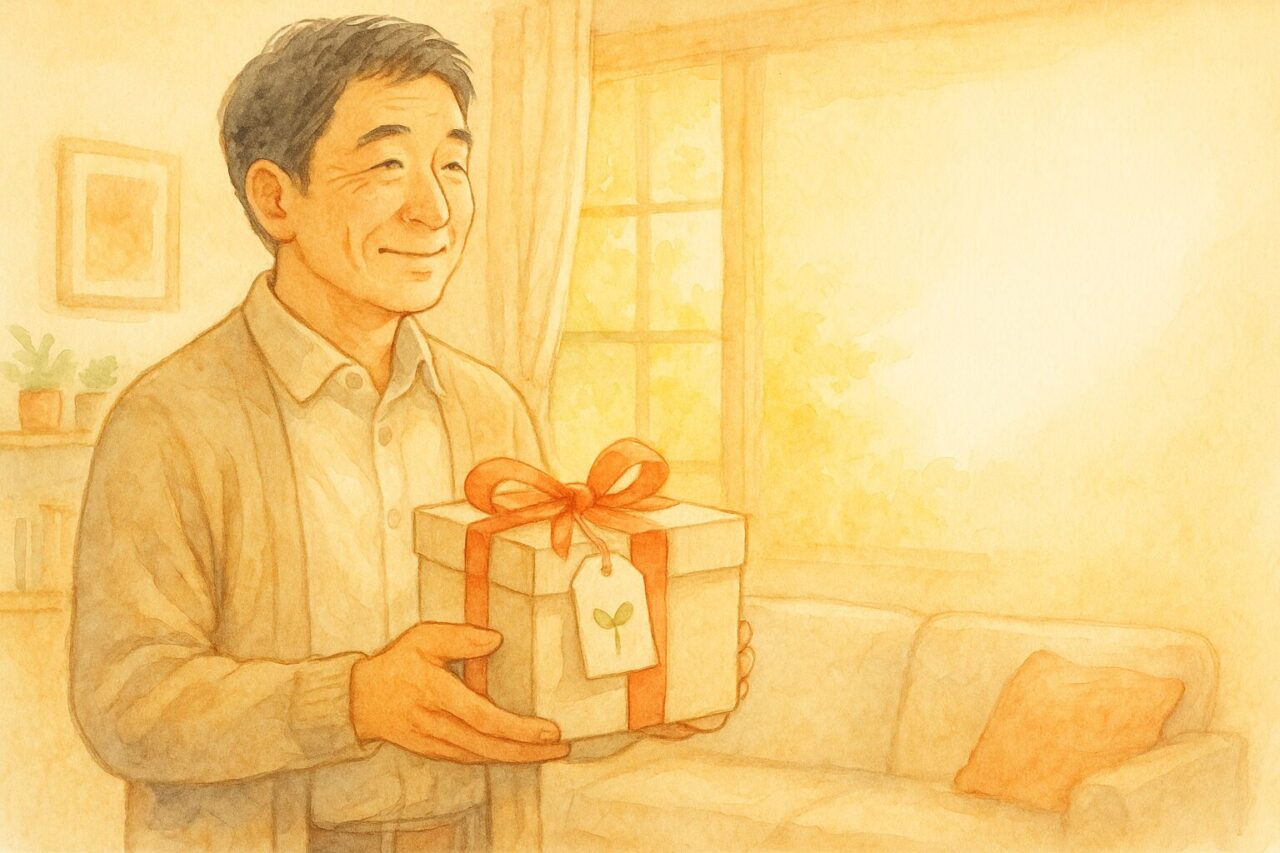 プレゼントを持った男性の画像