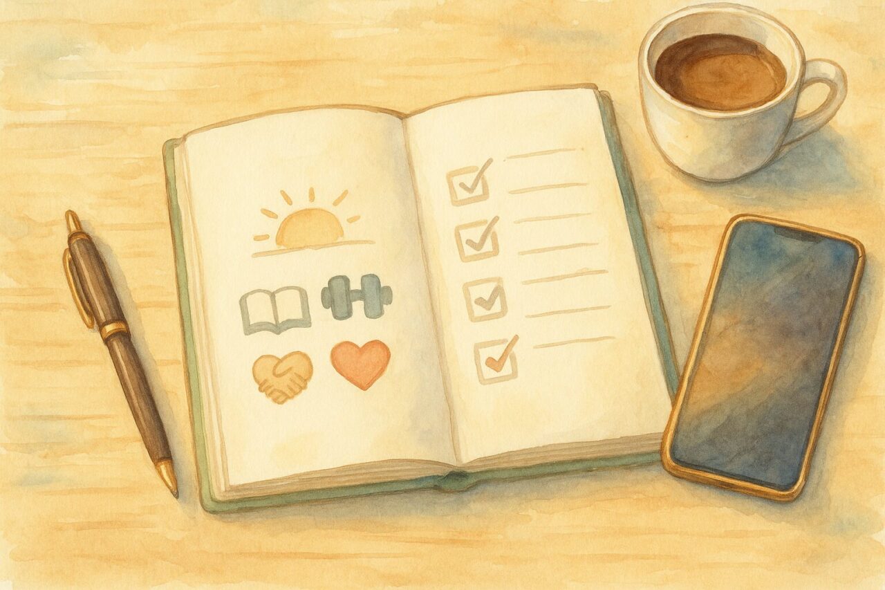 ５つの習慣を書いたノートの画像