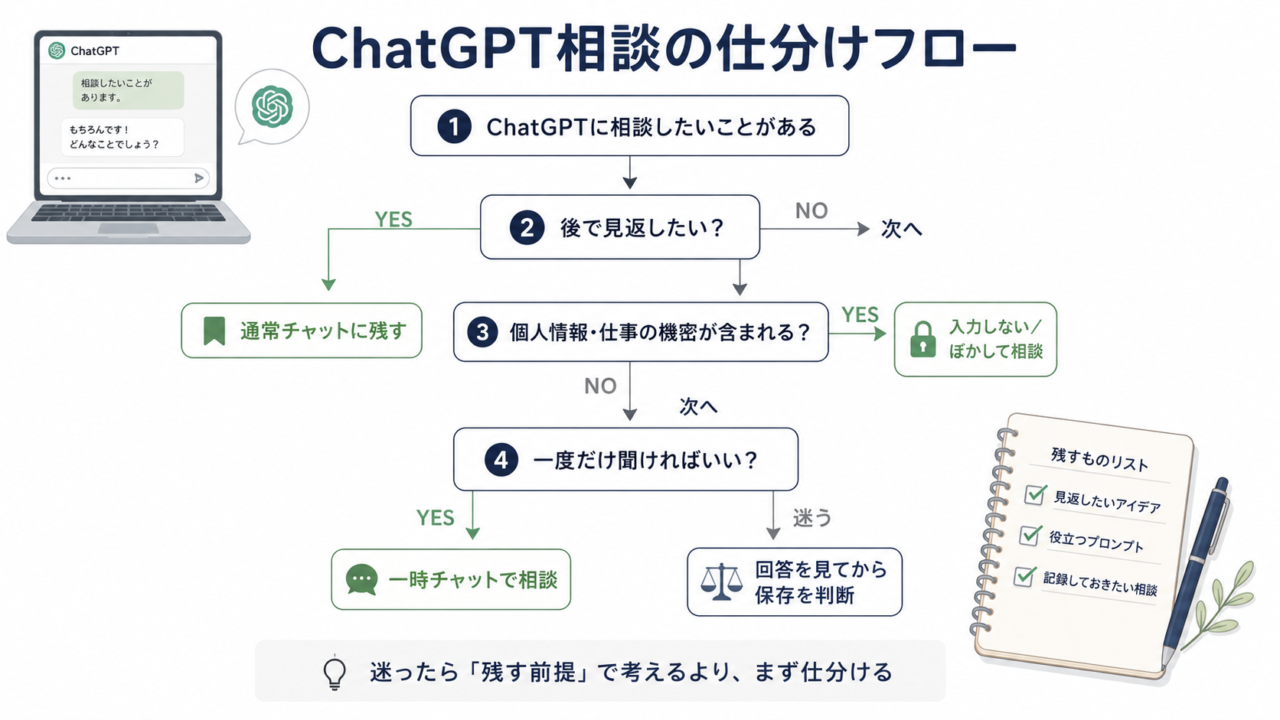 ChatGPTの相談を残すか残さないか判断するフロー図
