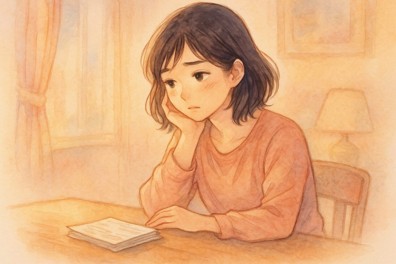 思い悩む女性の画像