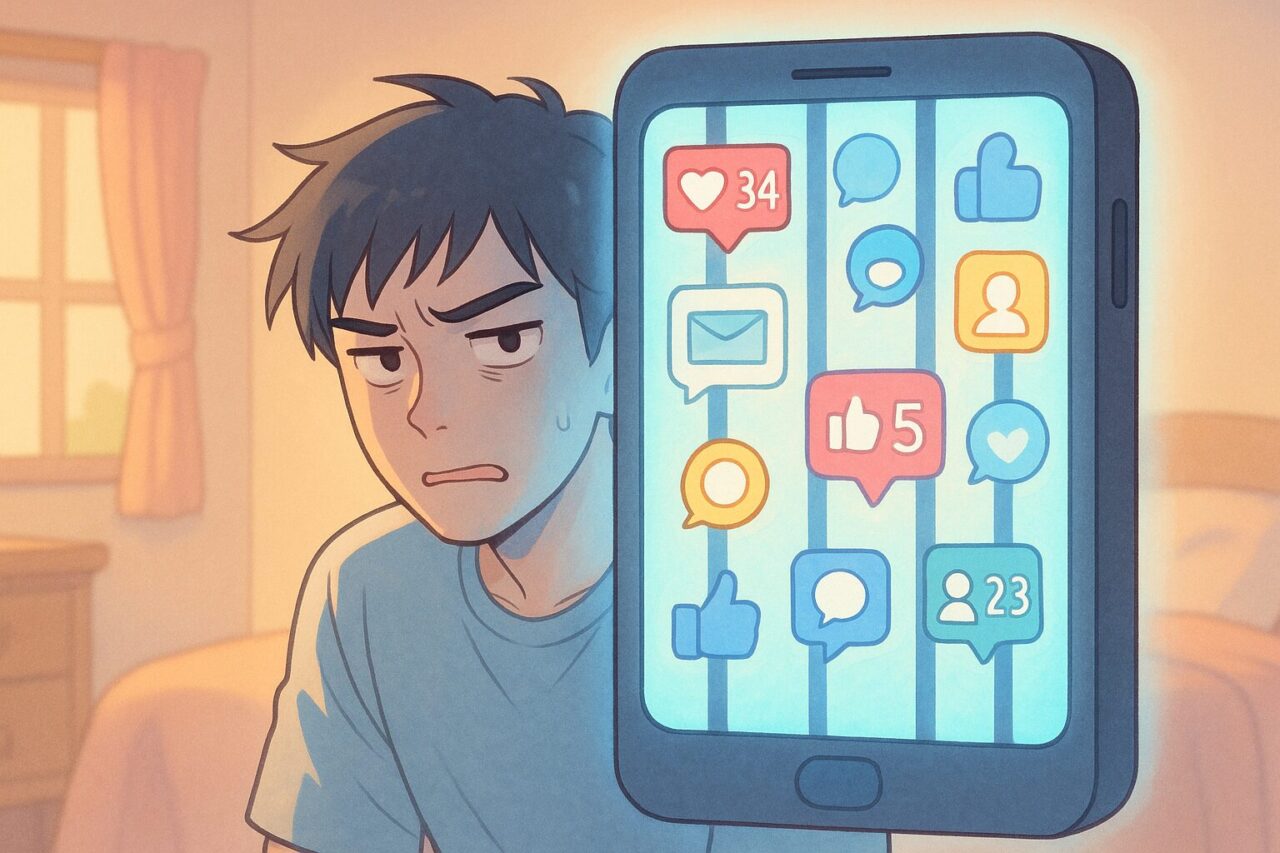 男性とスマホの画像