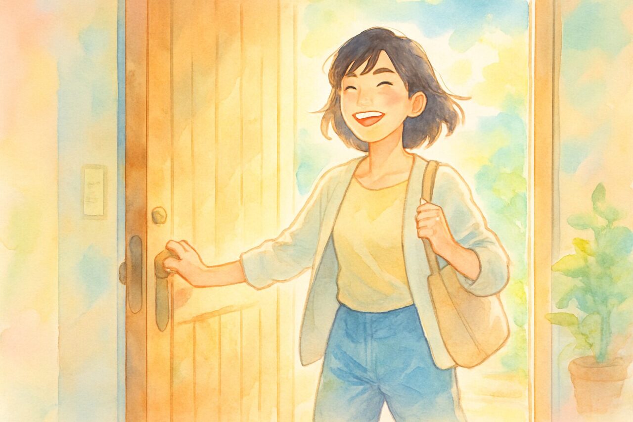 すがすがしい朝に笑顔の女性