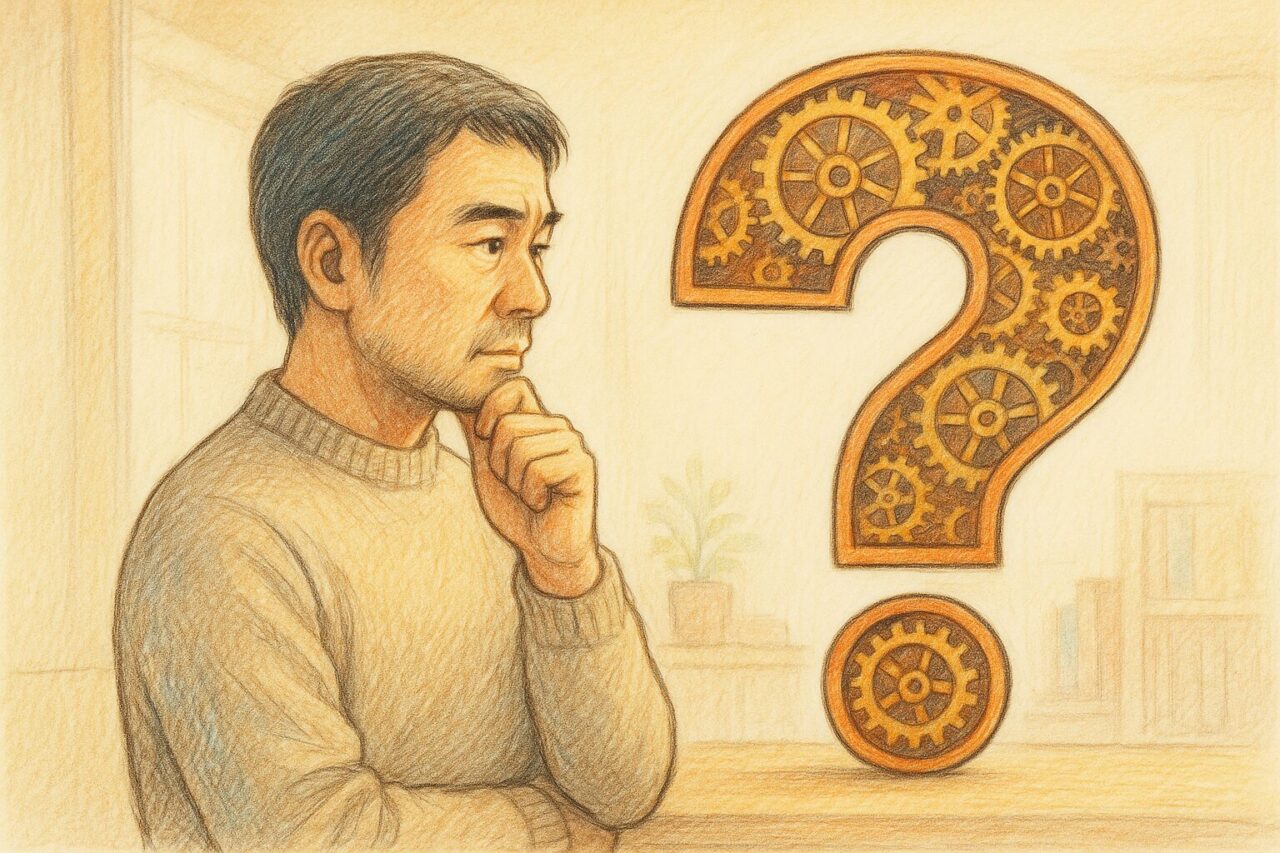 疑問を持つ男性の画像