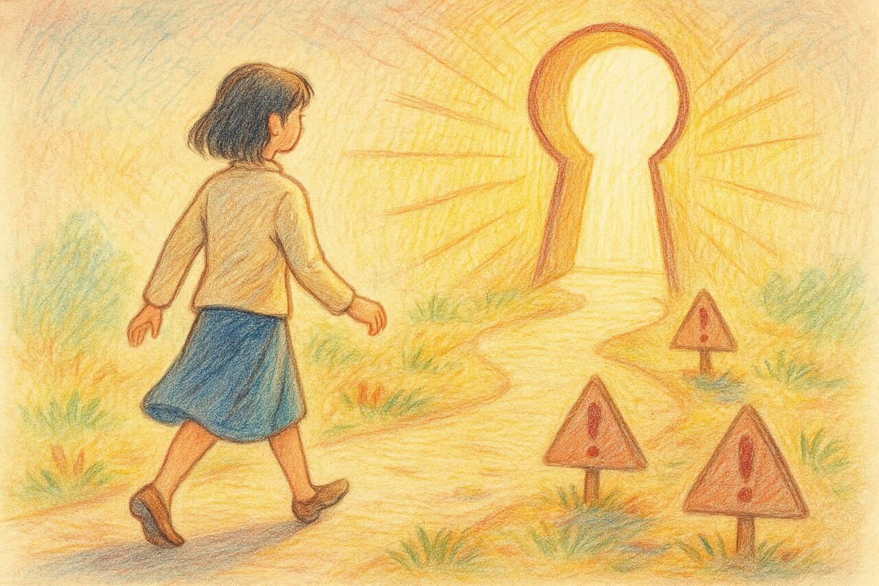 明るい未来へ歩いている女性の画像