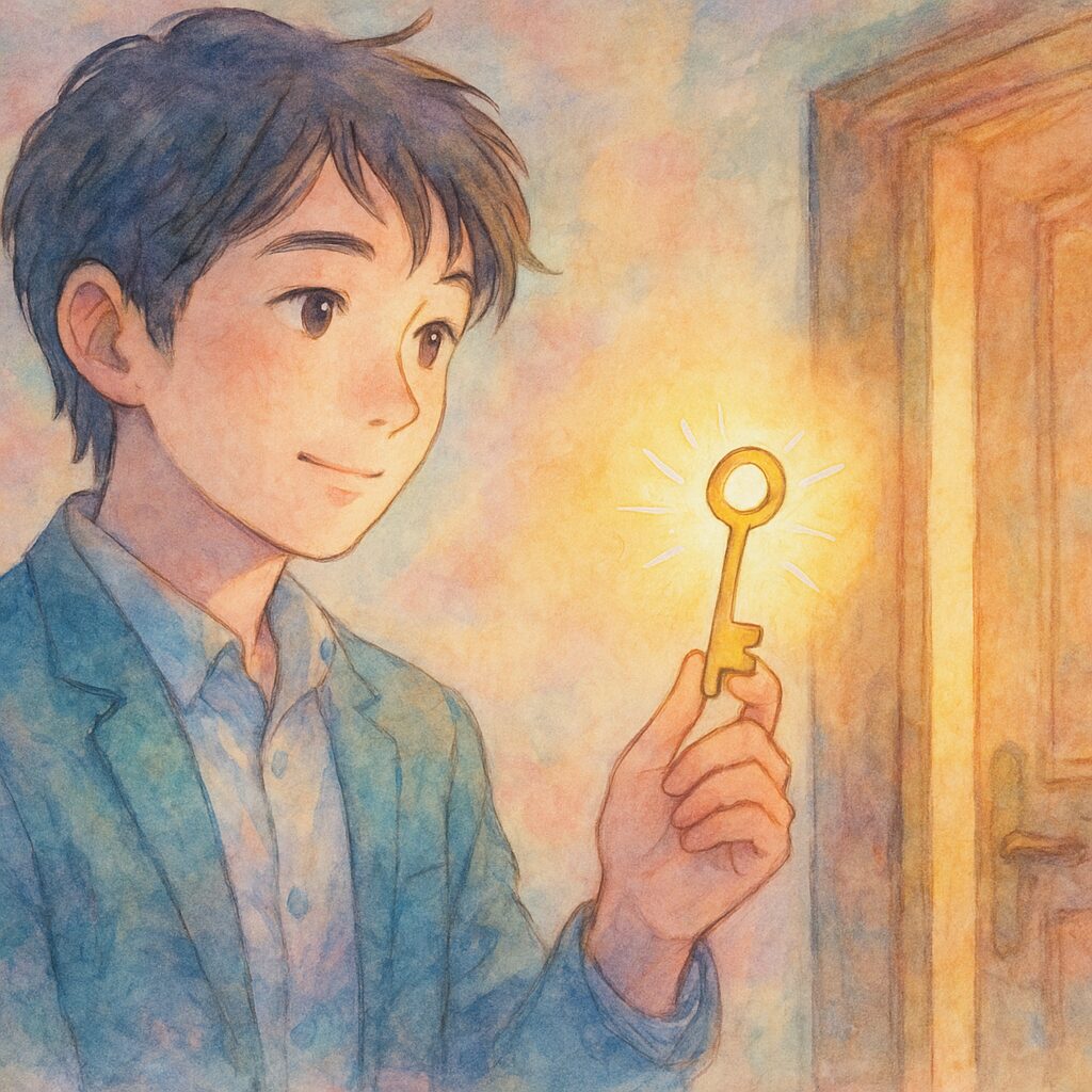 鍵を持った男性の画像
