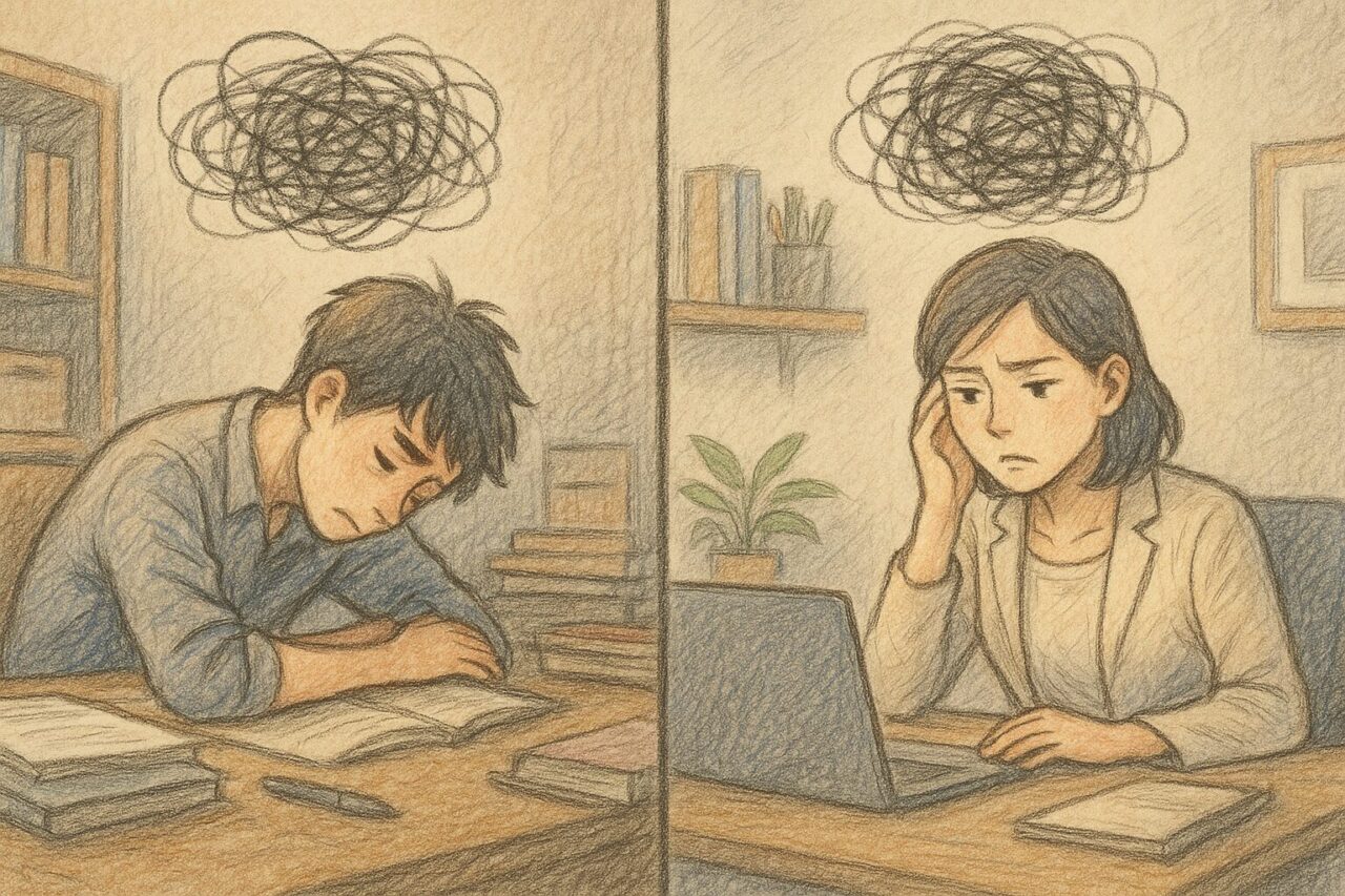 思い悩む男性と女性の画像
