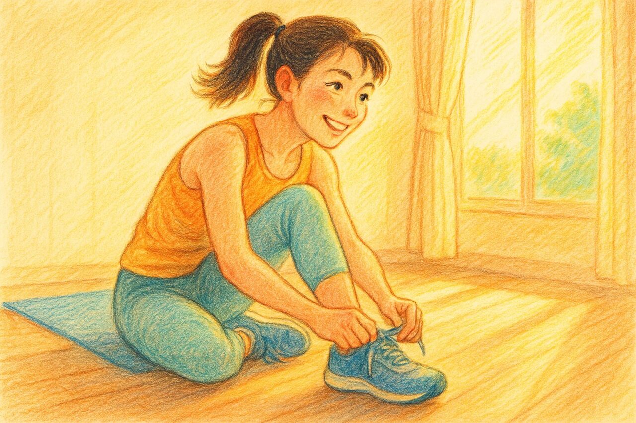 ランニングシューズを履く女性の画像