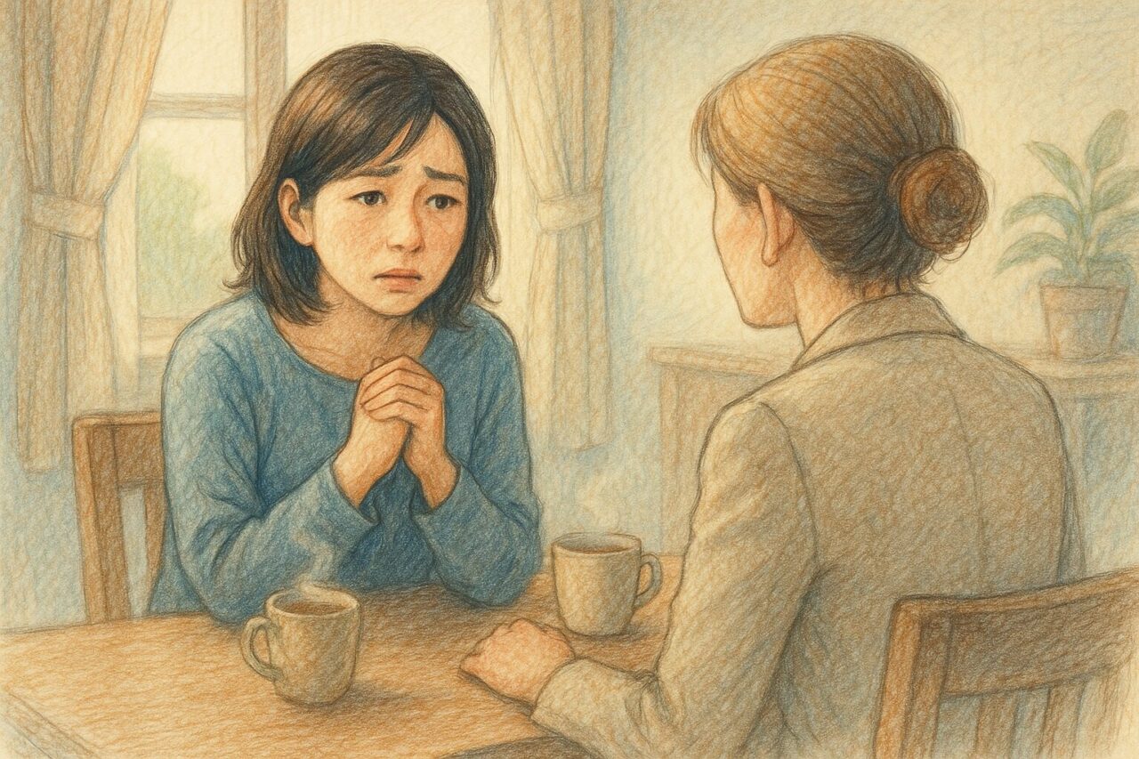 深刻な顔をした女性の画像