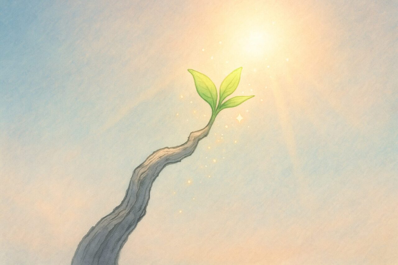 太陽に向かって伸びる若い芽の画像