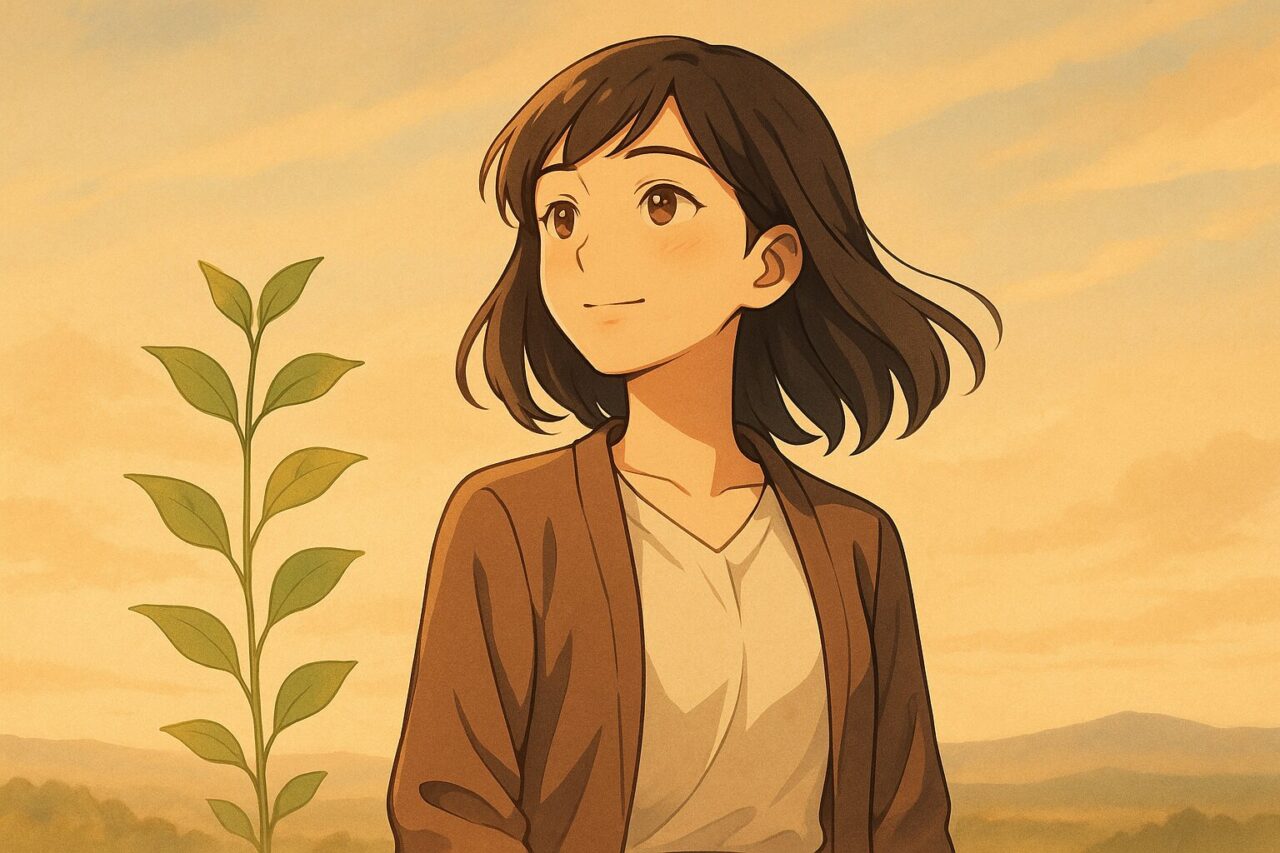 遠くを見つめる女性の画像