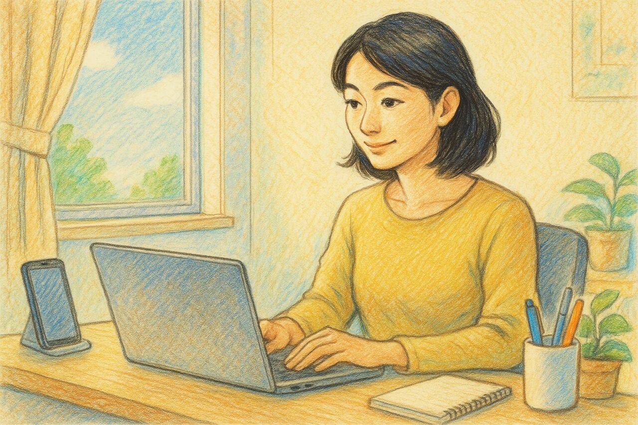 パソコンを操作している女性の画像