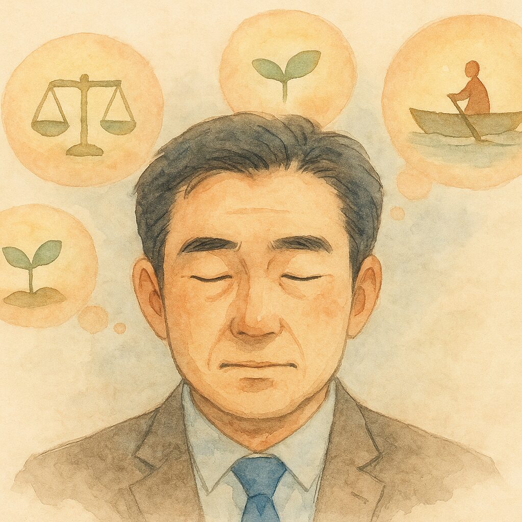 思考を巡らせる男性の画像