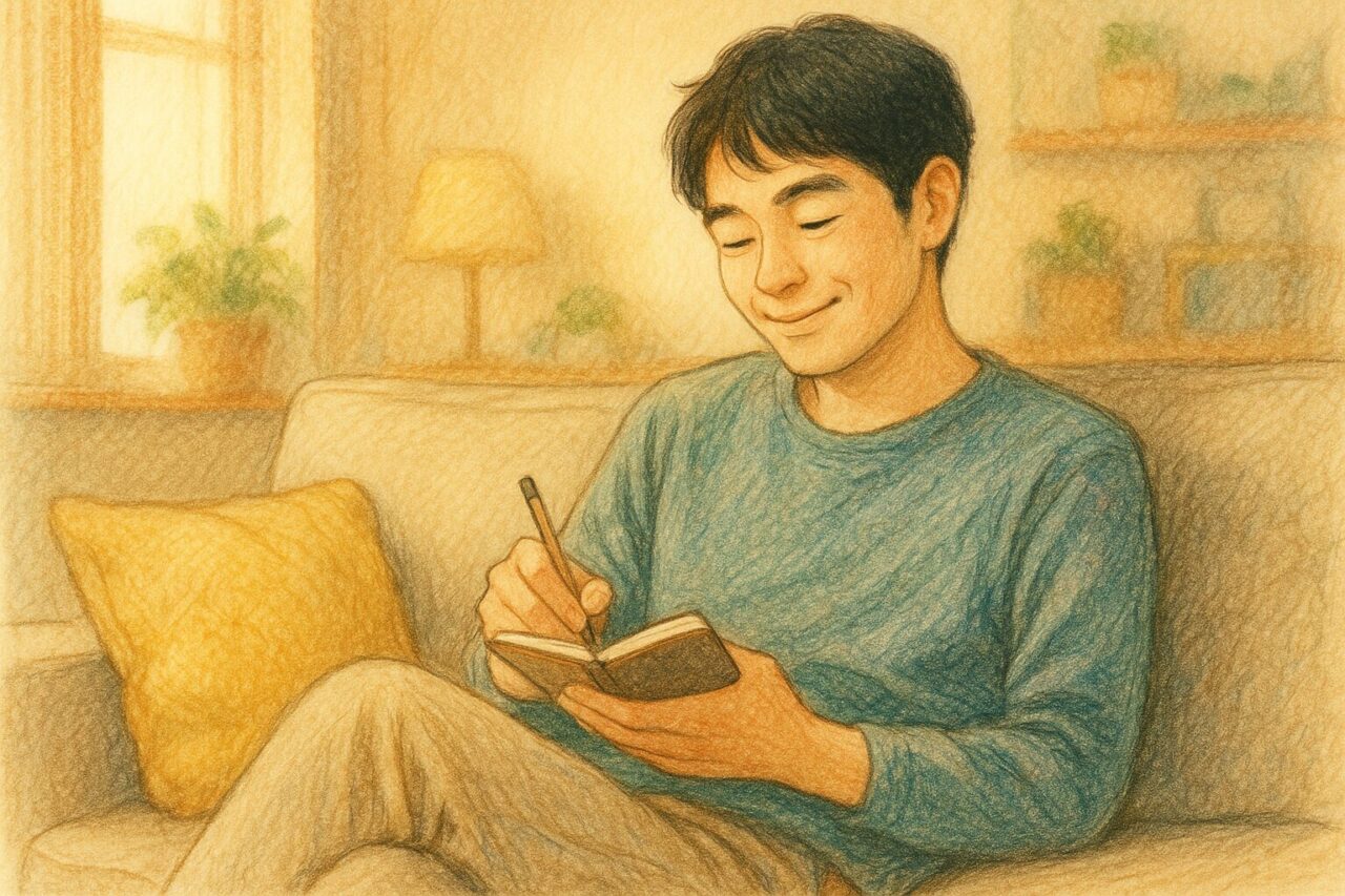 メモをとる男性の画像